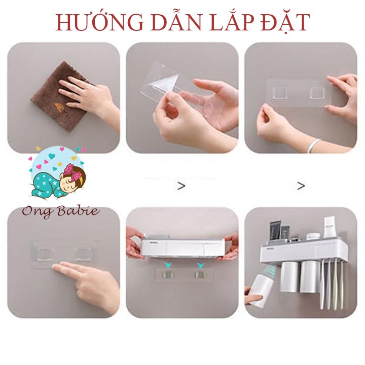 Bộ Nhả Kem Đánh Răng Tự Động - Kệ Để Đồ Nhà Tắm Dán Tường