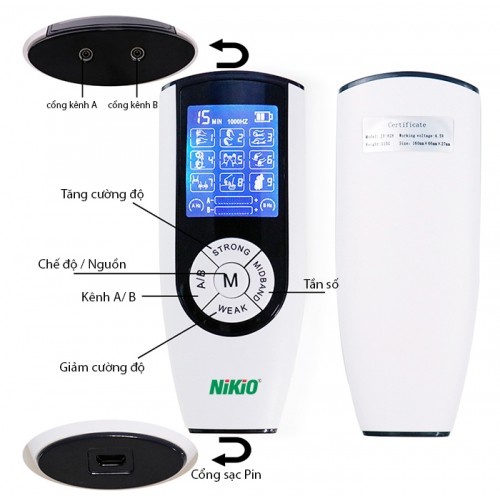Máy Massage Xung Điện 2 Điện Cực 4 Miếng Dán Nikio NK-103 - Pin sạc