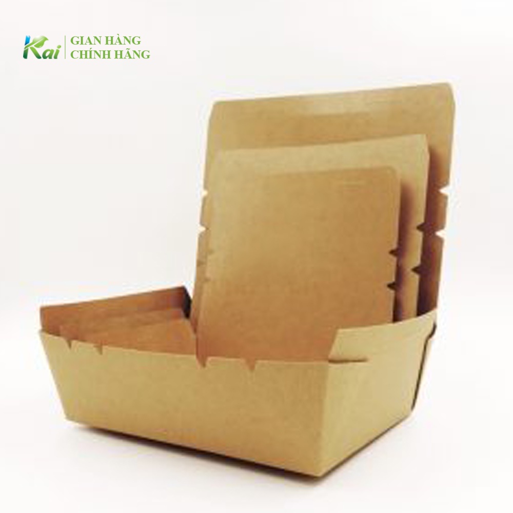 25-50 HỘP GIẤY KRAFT đựng thưc phẩm, thức ăn mang đi, loại NẮP GẬP, không có cửa sổ, nhiều size 700,900,1200,1600,2100.