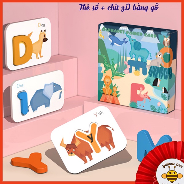 Thẻ chữ cái + số 3D cho bé tập ghép từ vựng tiếng anh thông minh