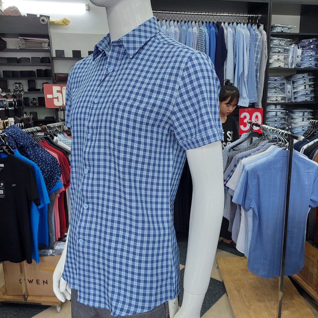 [QUÀ TẶNG KHẨU TRANG] Áo Sơ Mi Nam Ngắn Tay Owen AR22711NT Somi Cộc Tay Công Sở Cao Cấp Màu Xanh đen Kẻ Caro Nhỏ | BigBuy360 - bigbuy360.vn