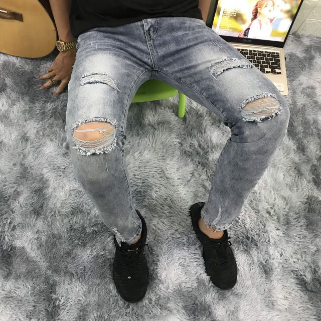 Quần jean nam dài K1979 mẫu wash rách màu xanh phong cách Hàn Quốc – Shop jean sỉ lẻ