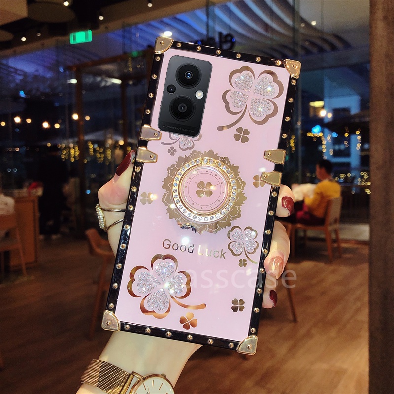 Ốp Điện Thoại Chống Sốc Hình Cỏ Bốn Lá Đính Đá Cho Oppo Reno 5 6Z 7 7Z Pro Reno7 Reno6 Z 5G A16