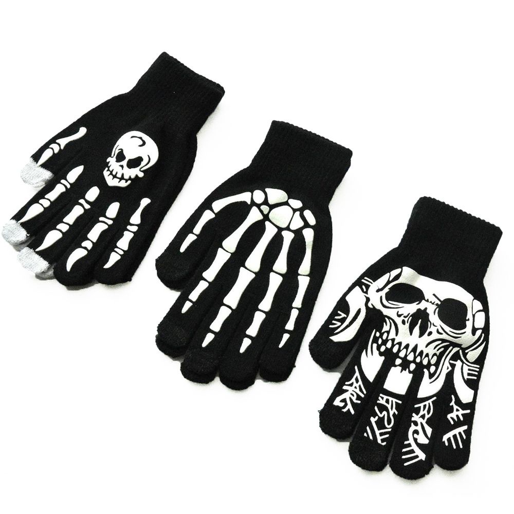 Đôi găng tay hở ngón họa tiết đầu lâu màu dạ quang độc đáo thích hợp cho halloween