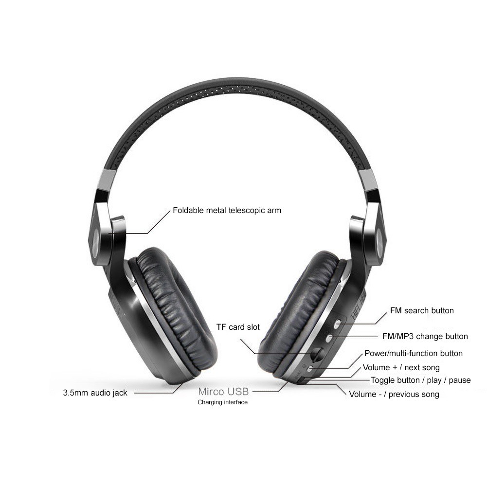 Bluedio T2+ Folding Wireless Bluetooth 5.0 Headphone Over-Ear Heavy Bass Headset