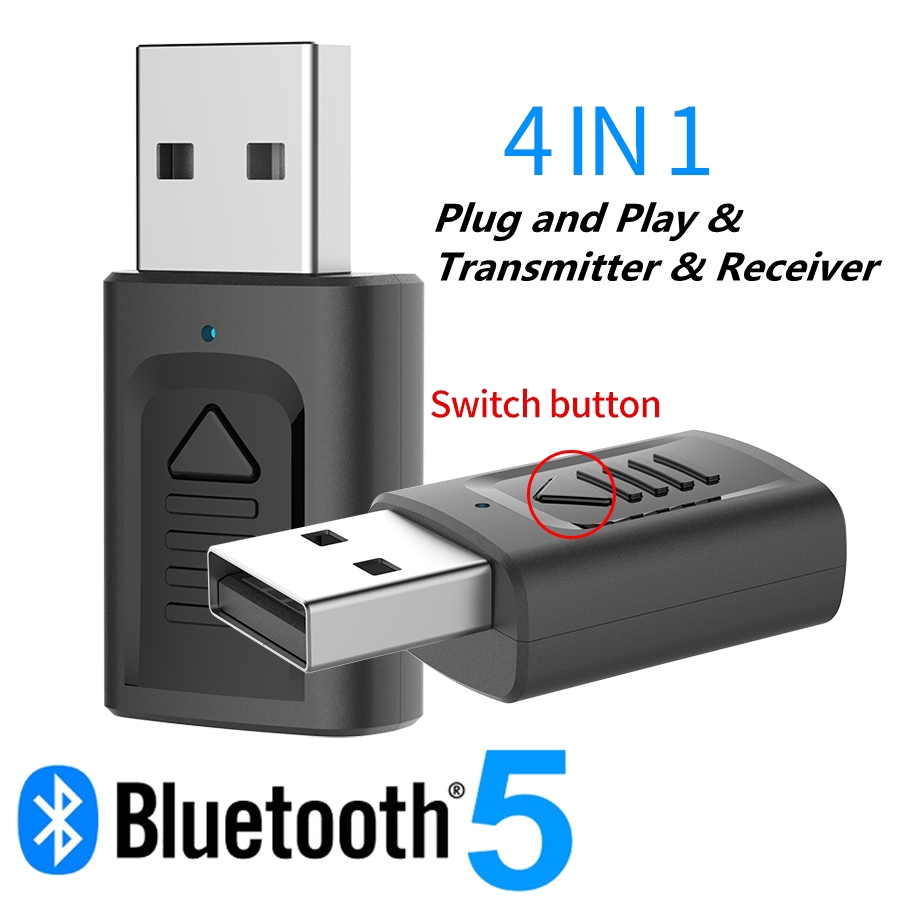 Đầu chuyển đổi thu phát âm thanh Bluetooth không dây 5.0 USB 4 trong 1 cho máy tính TV Audio