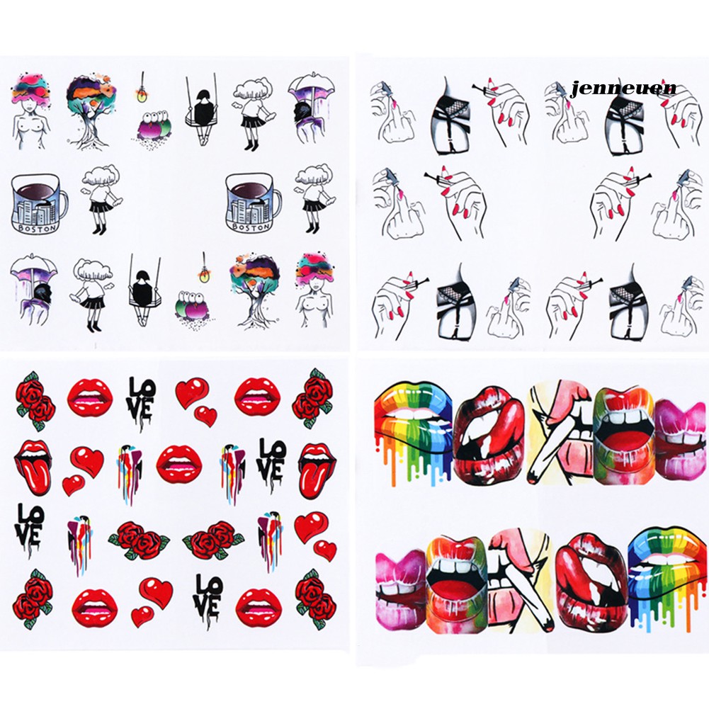 [Hàng mới về] Set 9 tờ nhãn dán trang trí móng hình đôi môi quyến rũ