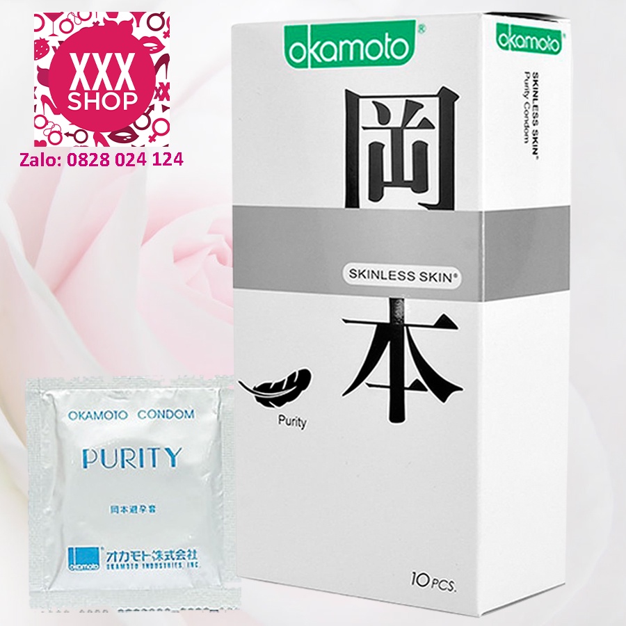 Bao cao su Okamoto Skinless Skin Purity sáng bóng mềm mại - Hộp 10 cái