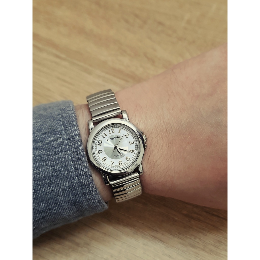 Đồng hồ nữ Vitaroso hàng si Nhật dây chun full màu bạc