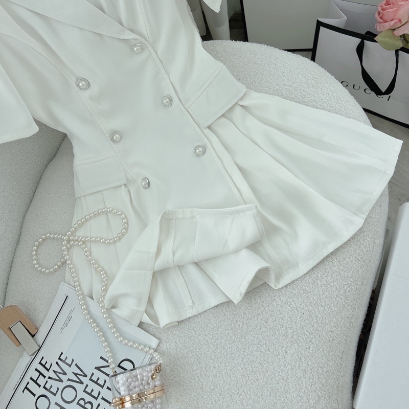 ĐẦM VEST TRẮNNG PHỐI NÚT DẬP LY
