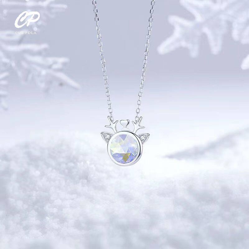 Bộ Trang Sức Vòng Cổ + Bông Tai + Vòng Tay Hình Hươu Cao Cổ Đính Đá Mặt Trăng Thời Trang Ngọt Ngào Cho Nữ