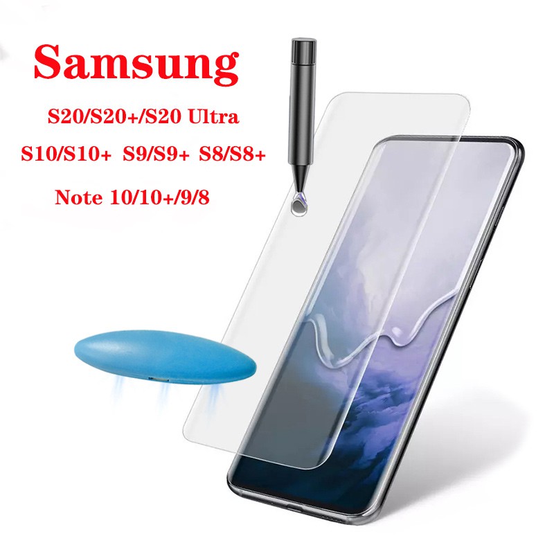 Kính Cường Lực Full Keo UV Dành Cho Samsung Galaxy S20 S20+ Ultra S10 S10+ S9 S9+ S8 S8+ Note 20 Ultra 10 10+ 9 8 Plus Pro