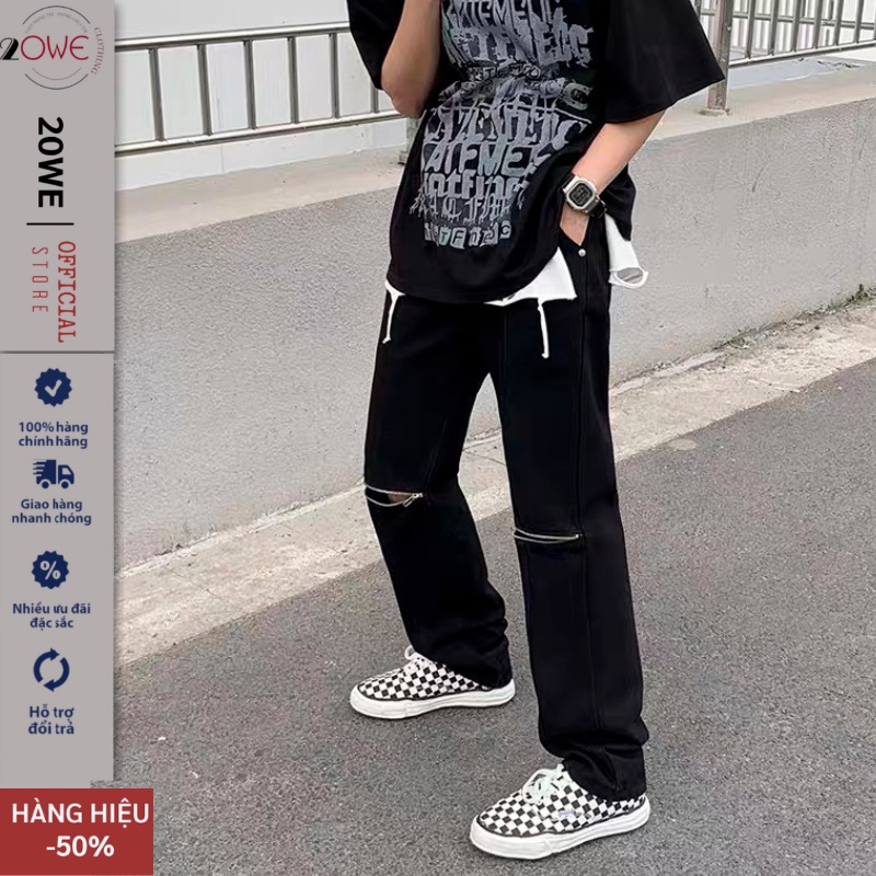 Quần jean nam RETRO ống suông rộng CẠP CAO 20we,quần bò nam rách khóa gối phng cách Ulzzang co giãn 4 chiều cao cấp 2023