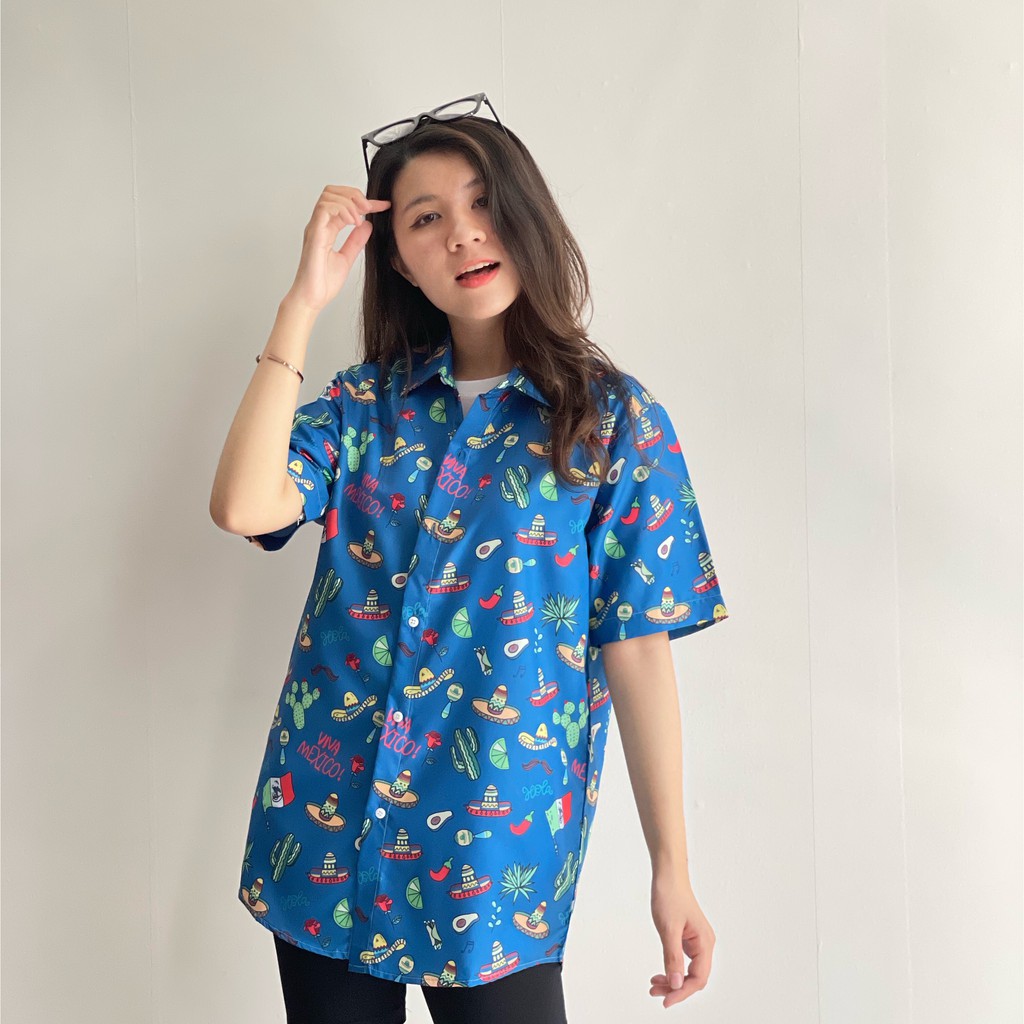 ÁO SƠ MI NỮ FORM RỘNG HOẠ TIẾT HOA LÁ CỰC ĐẸP , TƯƠI TẮN