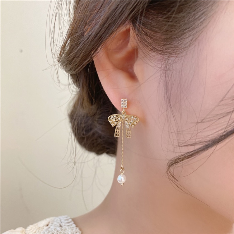 Bông Tai Hình Nơ Đính Đá Lấp Lánh Phong Cách Hàn Quốc Dành Cho Nữ