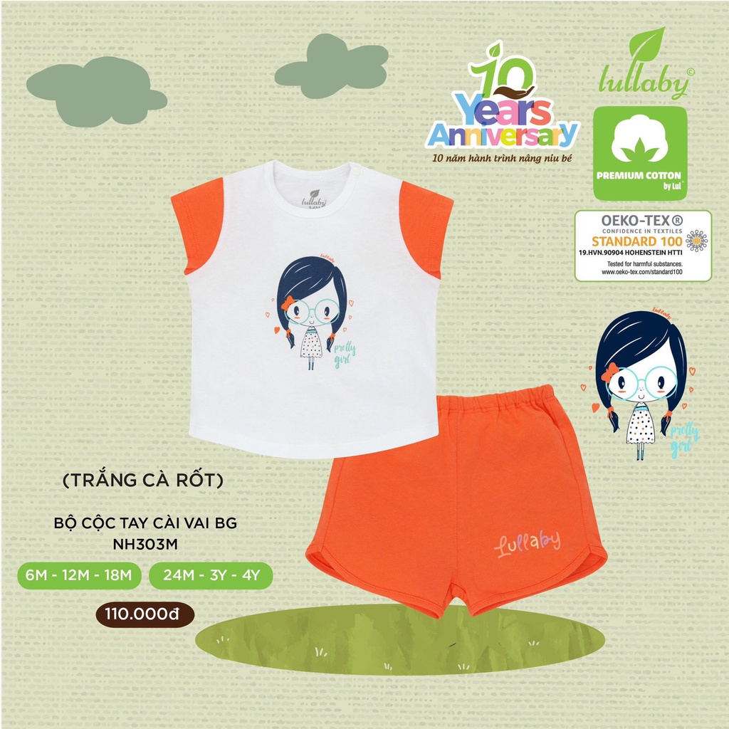 Bộ cộc tay cài vai bé gái Lullaby