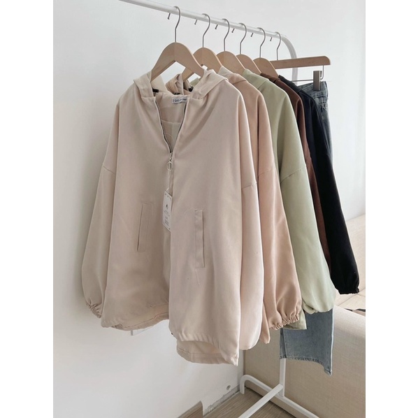 Áo khoác nữ có mũ tay bồng Chất nhung tăm lì ẢNH THẬT