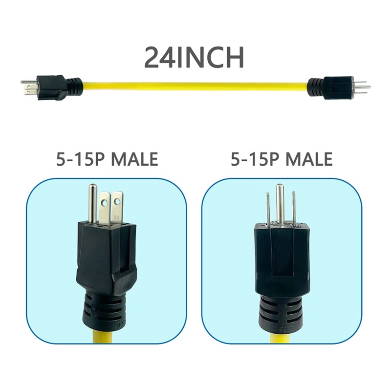 Set 2 Dây Cắm 3 Chấu Mở Rộng 5-15P RV Phích Cắm US 125V 24Inch Chuyên Dụng