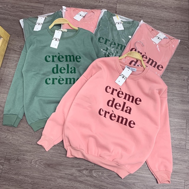 BÁN SỈ ÁO NỈ IN CHỮ " CREME " HỒNG XANH CHO NỮ | BigBuy360 - bigbuy360.vn