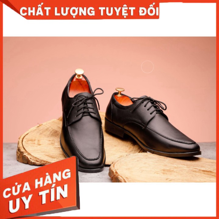 Giày nam da thật Tmark Tăng Chiều Cao 5cm cột dây Đen Huyền, giày tây đẹp phù hợp công sở, tiệc sang trọng dễ phối đồ. k