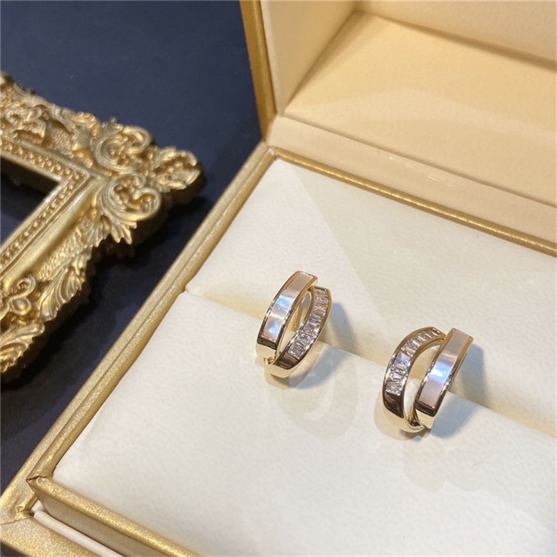 Bông Tai Mạ Bạc Hai Lớp Đính Đá Zircon Đơn Giản Phong Cách Hàn Quốc