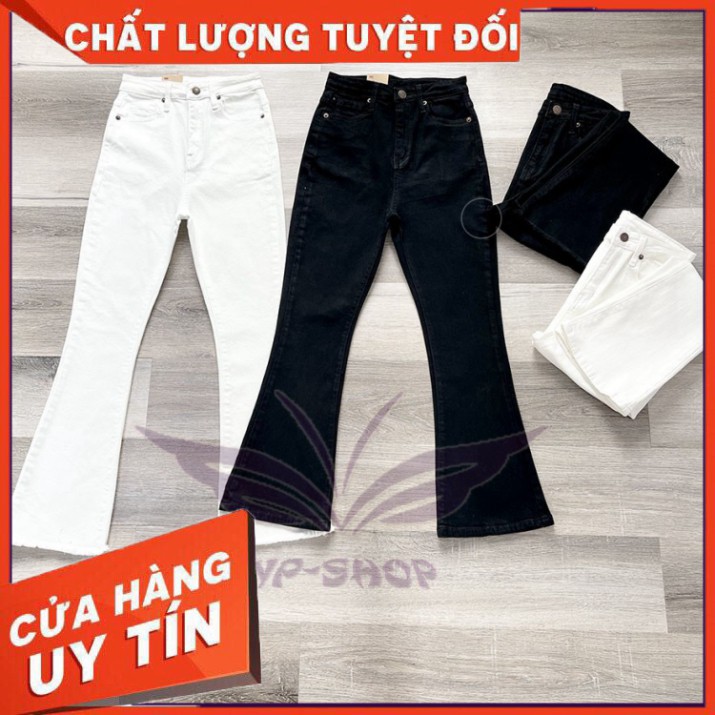 {Giá gốc} Quần jean ống loe 9 tấc lưng cao ⚡️ Quần bò lửng form ống bass vnxk 2 màu trắng đen -Shop