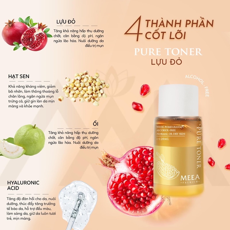 Toner lựu đỏ Pure MeeA Organic - Pure Toner tặng kèm bông tẩy trang
