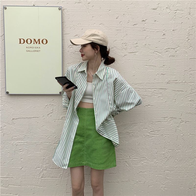 Áo sơ mi dài tay chống nắng kẻ sọc thời trang hè phong cách retro