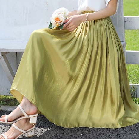 Chân váy dài chất liệu lụa mặt bóng màu sáng nhiều màu sắc tùy chọn dành cho nữ