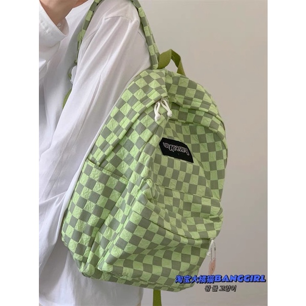 Cặp sách balo kẻ ô vuông các màu pastel xinh xắn