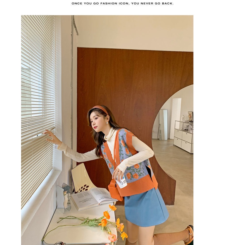 Áo gile Len Nữ Kiểu Hàn Quốc ulzzang Dệt Kim Cổ V Họa Tiết Hoa Phong Cách  K5M3 | BigBuy360 - bigbuy360.vn