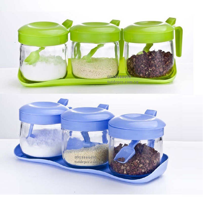 Set 3 lọ thủy tinh nắp nhựa đựng gia vị tiện dụng