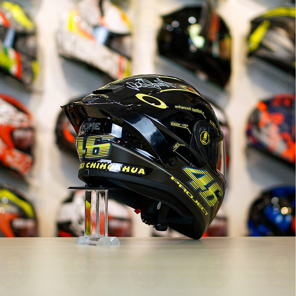 Combo Nón Fullface 2 Kính Yohe 981 Tem Decal Project 46 Kèm Kính Đen Và Đuôi Gió Pista