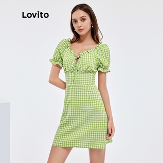 Lovito màu xanh lá cây giảndị kẻ sọc công chúa tay áo thắt nơ l25ad117