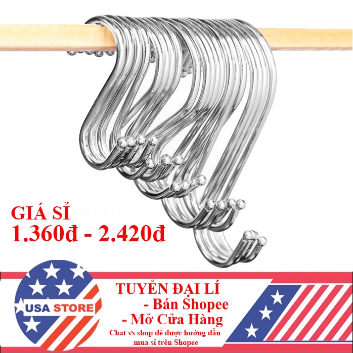 [Hàng Nhập Khẩu] Sỉ Móc Chữ S Treo Đồ Siêu Chắc - Treo Hàng Hóa Quần Áo - Inox Loại 1 (Loại Cao Cấp Có Đầu Tròn)