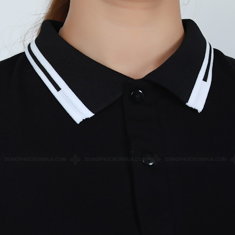 Áo Thun PoLo Đồng Phục Đen Phối Cổ Đen Sọc Trắng Thời Trang Bao Đẹp MIỄN PHÍ IN LOGO- Đồng Phục Bốn Mùa