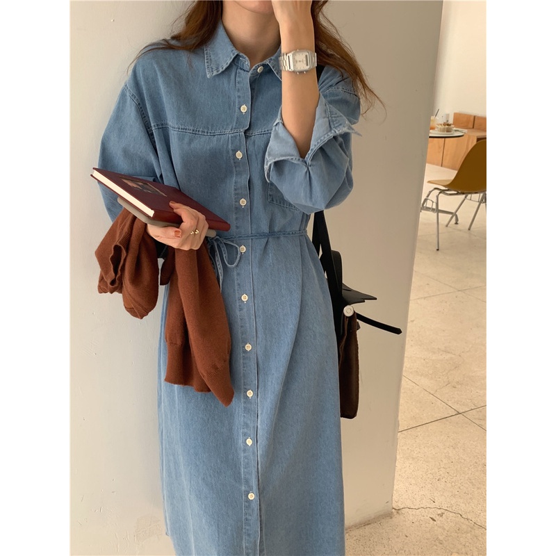 Đầm Denim Tay Dài Cột Dây Thời Trang Trẻ Trung 45980