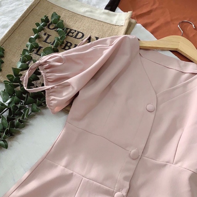 Đầm hồng tay nơ { HOT 2020 } sale 50% xả kho
