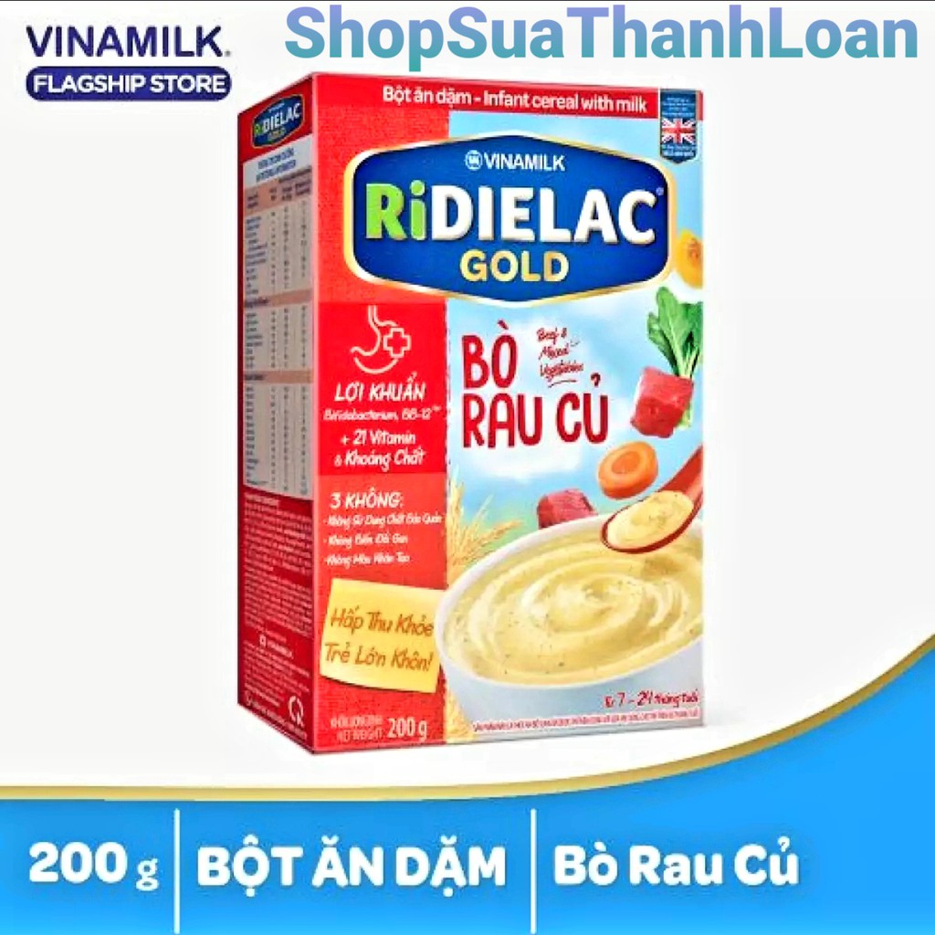 [HSD T3-2023] BỘT ĂN DẶM RIDIELAC GOLD BÒ RAU CỦ - HỘP GIẤY 200G