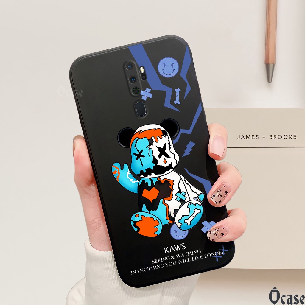 Ốp lưng Oppo A5 2020 / A9 2020 / A11 / A11X gấu cạnh viền vuông có bảo vệ camera