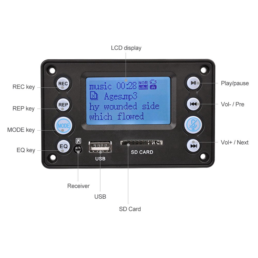 Bảng mạch giải mã AIYIMA LCD Bluetooth 4.2 APE FLAC WMA WAV thu âm thanh MP3 hỗ trợ ghi âm hiển thị lời bài hát 5V
