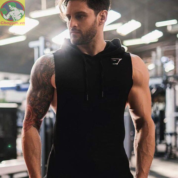 Áo Tanktop Gym Shark Tập Gym Có Mũ Logo Thêu Nổi A-010