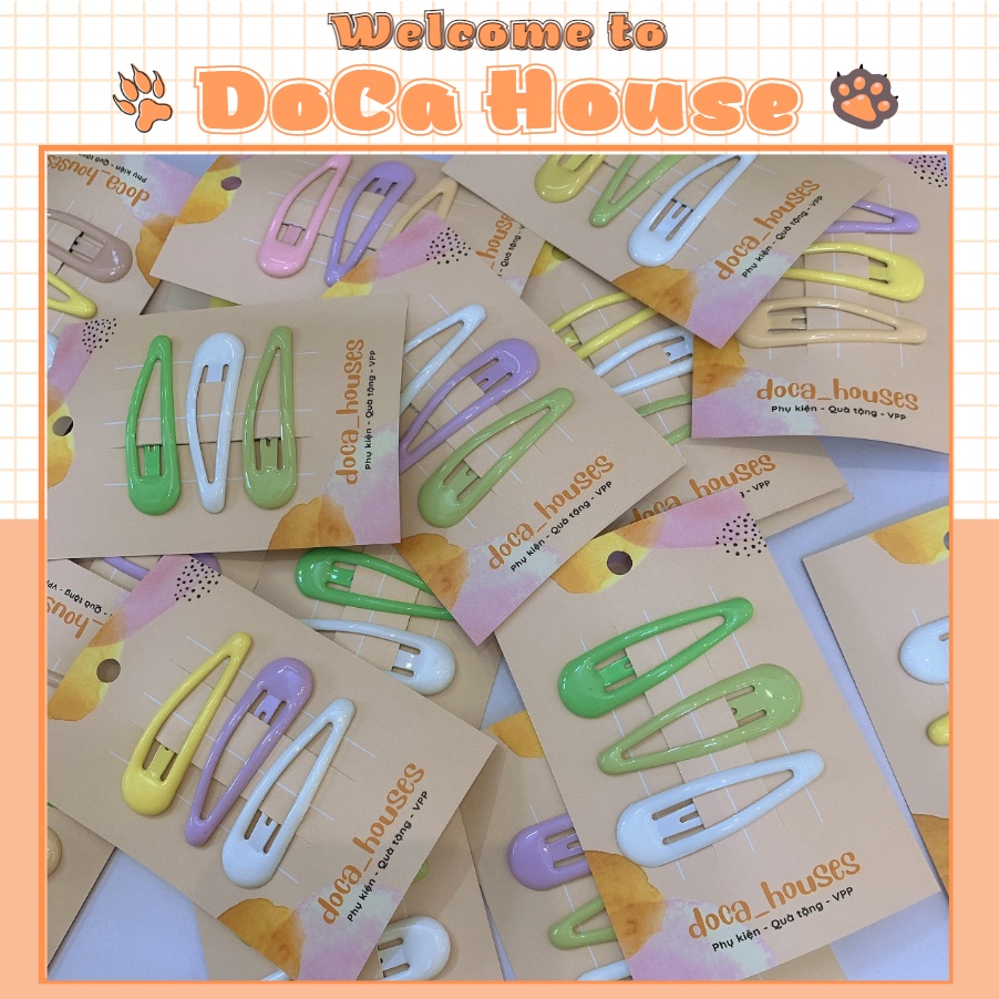 Set 3 cặp tóc bấm, kẹp tóc giọt nước trơn màu dễ thương phong cách Hàn Quốc - DOCA