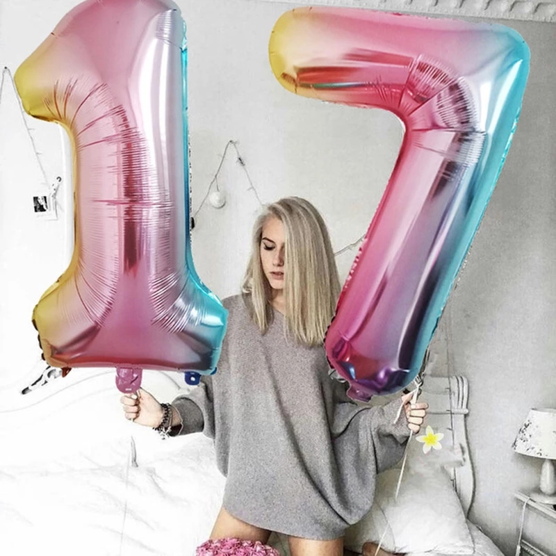 Bong Bóng Hình Số Cầu Vồng Kích Thước 32 Inch Dùng Để Trang Trí Tiệc Cưới