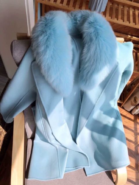 Áo khoác/choàng dạ cashmere dày mịn cổ lông thú ulzzang dáng dài sang chảnh hàng cao cấp