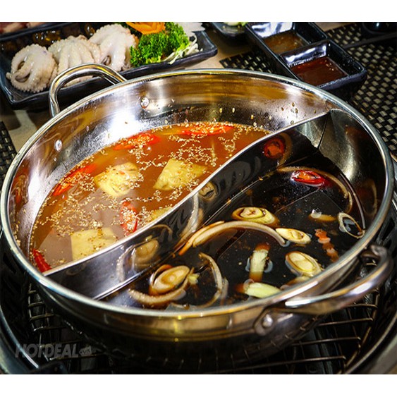 Nồi Lẩu Inox 2 Ngăn HOTPOT tặng kèm nắp kính