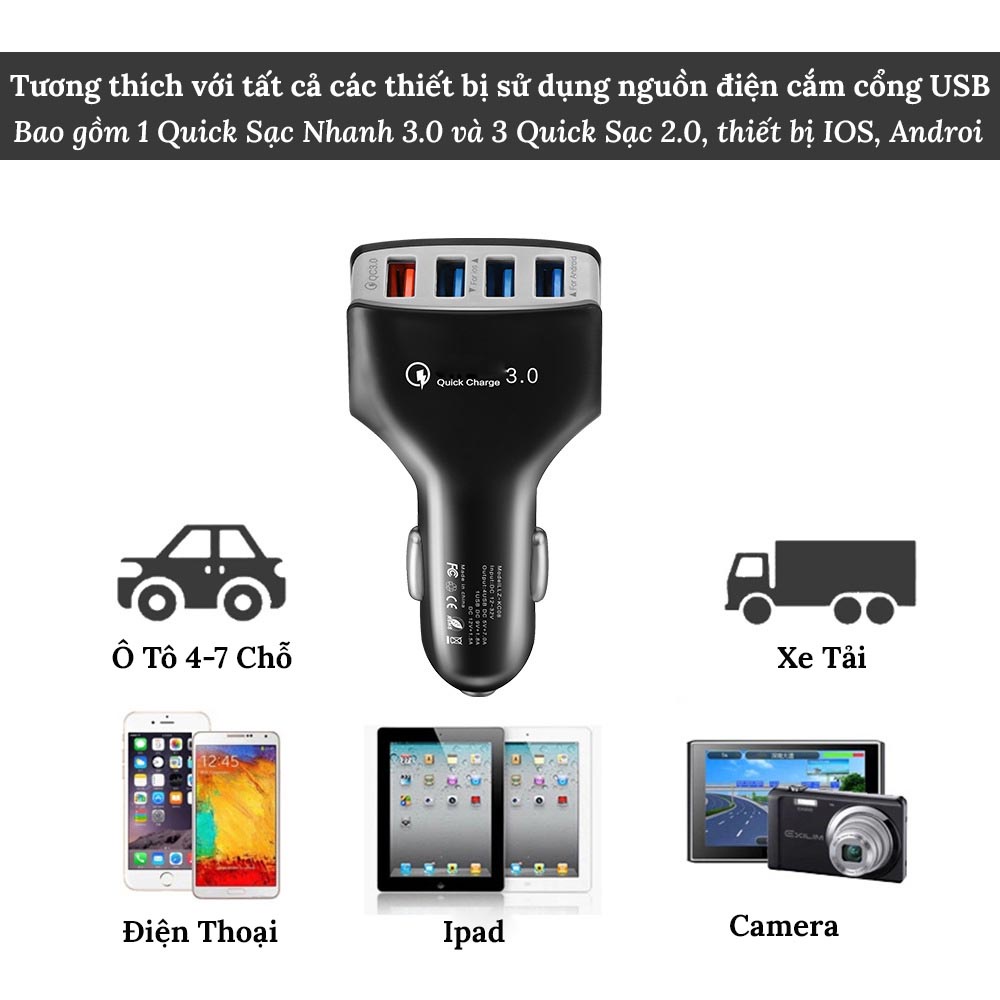 Tẩu Sạc USB Ô Tô Chia 4 Cổng Tiện Lợi  CARZONE.TOP