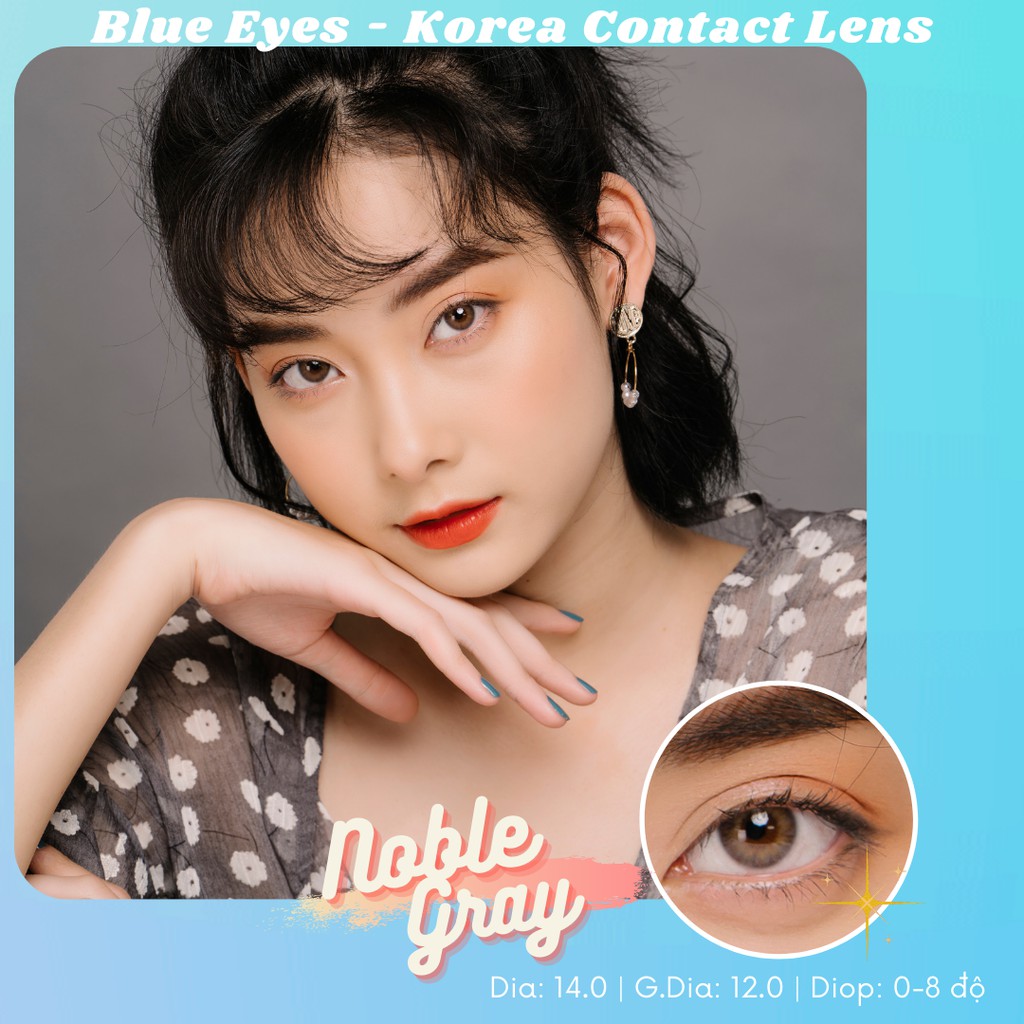 Kính áp tròng cận Blue Eyes - NOBLE GRAY - Lens giãn nhẹ màu xám tro vân sọc trẻ trung -  lens made in Korea