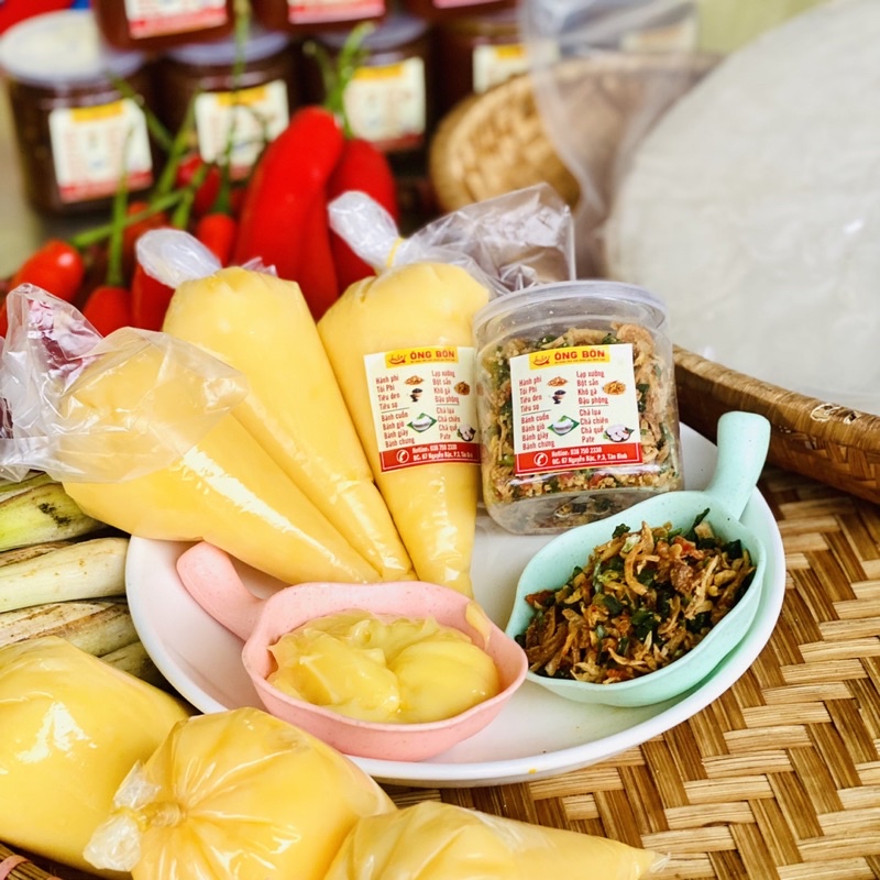 Combo Bơ Vàng 100g + 120ml Muối Tôm Hành Phi - Tặng 70g Bánh Tráng Tôm Phơi Sương