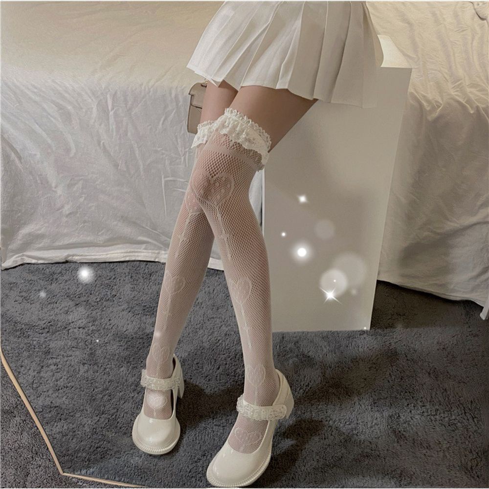 Vớ cao trên đầu gối vải lưới dệt kim rỗng phong cách Hàn Quốc Lolita thời trang đường phố cho nữ